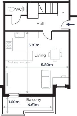 Radcliffe Court - Flat 1, ground floor plan