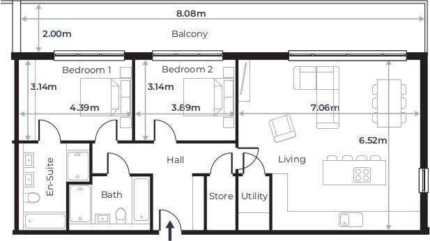 Radcliffe Court - Flat 14, Second Floor plan