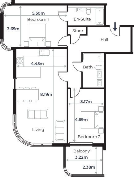 Radcliffe Court - Flat 17, Third Floor plan