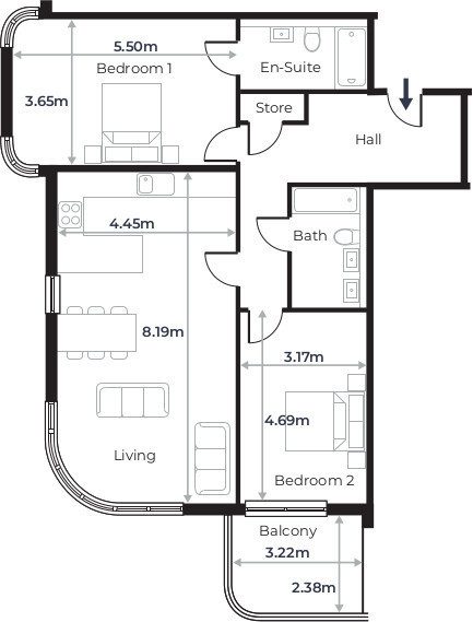 Radcliffe Court - Flat 2, Ground Floor plan