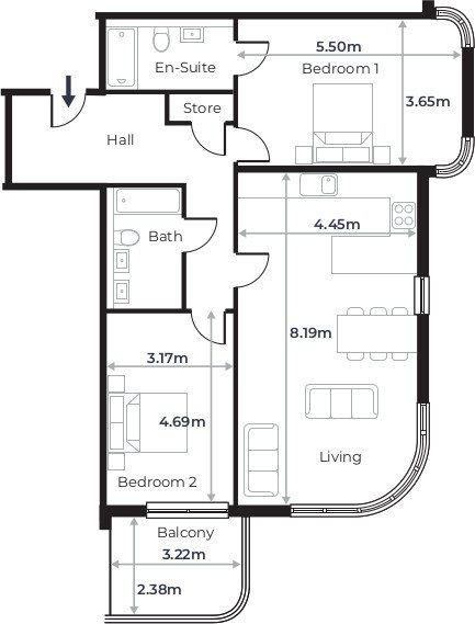 Radcliffe Court - Flat 20, Third Floor plan