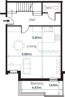Radcliffe Court - Flat 6, ground floor plan