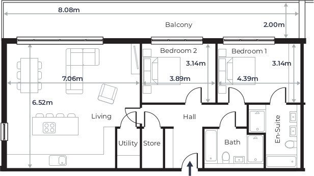 Radcliffe Court - Flat 8, First Floor plan